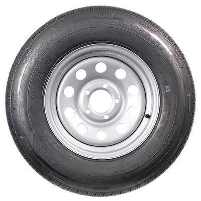 eCustomrim Radial Trailer Tire Rim Assembly ST205/75R14 14 Inch 5 Lug Grey | 5 On 4.5 Inch Center Bolt Pattern, Silver Wheel, Load Range D 8 Ply Tire With Curb Guard - 6 Year Warranty With Roadside
