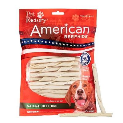 Pet Factory American Beefhide 5in Twist Sticks Dog Dental Chews - Natural Rawhide Dental Chews for Small to Medium Dogs, Promotes Oral Health - Natural, 5 Inches (1 lb Pack)