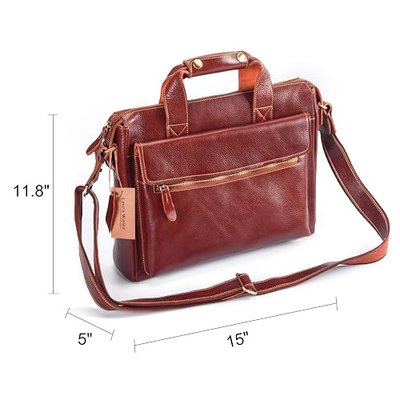 【Guarantee!】Top Grain Leather Briefcases Shoulder Crossbody Messenger Bag 13" Laptop Tablet Bags Satchel Purse for Men Women,Red Brown