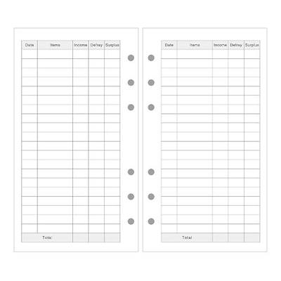 EvZ A6 Refill Expenses Paper, 6 Holes Ring Binder Filler for 7 Inches Refillable Journal Notebook Diary Organizer Planner Inserts, 80 Sheets / 160 Pages