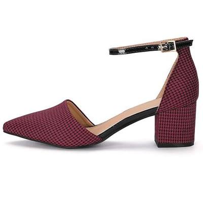 Allegra K Women Houndstooth Pointed Toe Ankle Strap Chunky Heels Pumps | ABS Heel. 2-Inch Height. Houndstooth Pattern. Pointed Toe. Ankle Strap. Chunky Heel. Office, Party, Dating