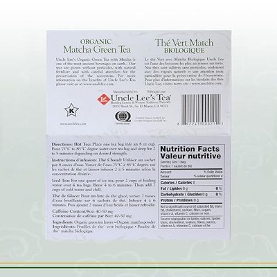 Uncle Lee's Organic Matcha Green Tea Bags, 40 Count – Antioxidant-Rich, Low Caffeine, Naturally Energizing Blend