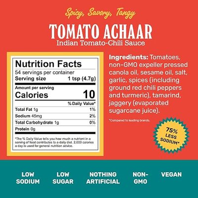 Brooklyn Delhi Tomato Achaar - 9 Ounces - Savory, Spicy, and Tangy Flavor - Made with Locally-Grown Tomatoes, Tamarind, a mix of Indian Spices, Red Chili Powder, and Unrefined Cane Sugar - Vegan