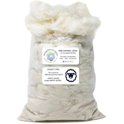 Core Wool for Needle Felting, Crochet Toys, Amigurumi Stuffing. Super Clean Wool Filler for Pillows, Stuffed Animals, Dryer Balls. 1LB, Natural White