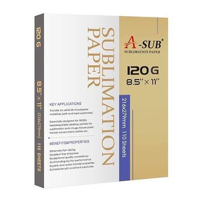 A-SUB Sublimation Paper 8.5x11 Inch, 120gsm | 110 Sheets, Compatible with Inkjet Printers with Sublimation Ink, High Transfer Efficiency for T-Shirts, Mugs, Crafts