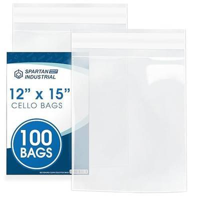12" X 15" Self-Sealing Cellophane Bags (100 Count) Clear Poly Packaging | for Clothing, Prints, Photos, Documents - Reinforced Resealable Cello Bags for Small Business Shipping - Spartan Industrial