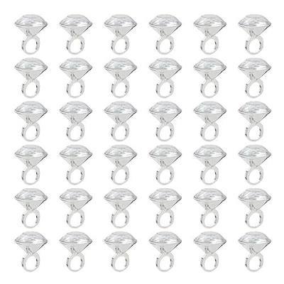 BLUE PANDA Fake Plastic Diamond Rings - 36-Pack, Silver Band, 1 x 1.5 in - Diamond Ring Party Favors & Bachelorette Party Accessories & Event Props