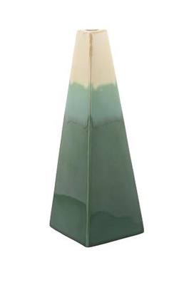 Deco 79 59930 Ceramic Trapezoidal Vase, 11" x 4", Green/White