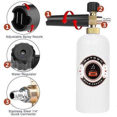 AUTOWN Foam Cannon, Foam Cannon Pressure Washer, Pressure Washer Foam Cannon,Snow Foam Lance 1 Liter Bottle with 1/4" Quick Connector Foam Blaster for Pressure Washer Gun