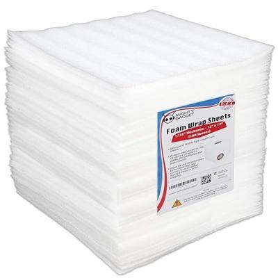 Mighty Gadget 100-Pack Foam Packing Sheets, 12" x 12" (1/16" Thick) Polyethylene, Pre-Cut Non-Abrasive Cushioning for Moving Shipping Storage, Dishes Glassware, Made in USA