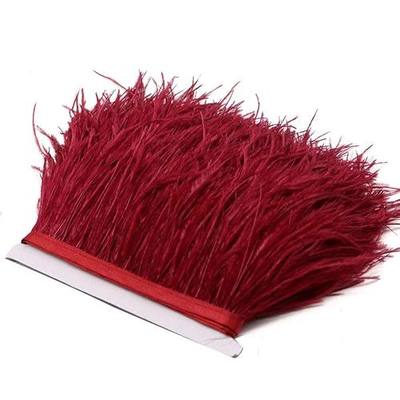 2 Yards Natural & Soft Ostrich Feathers Fringe Trims Ribbon - Used for Dress, Sewing Decoration, Craft Clothing, Boots, Wedding Decoration, DIY, Etc (wine red)