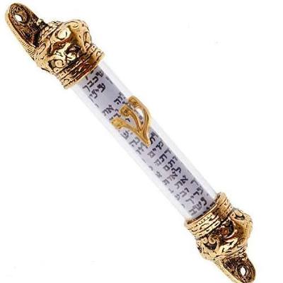 Silver Plated/Red Bronze Plated/Gold Plated Crown Cover 5 inch Mezuzah & Scroll, Judaica Israel Gift Jewish Door Mezuza from Jerusalem (Gold Crown)