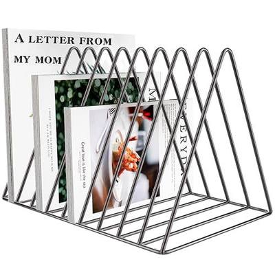 Files Folder Stand Desktop File Organizer, Vinyl Records Holder Book Shelf Magazine Rack, 9 Slot File Sorter Eye-catching Decoration for Indoor Office Home, Photograph Props (Diamond Black)
