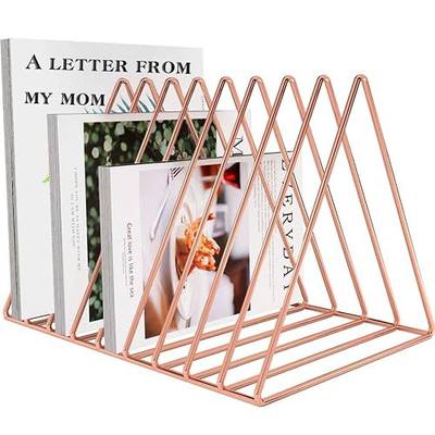 Files Folder Stand Desktop File Organizer, Triangle Wire Magazine Holder Book Shelf, 9 Slot File Sorter Eye-catching Decoration for Indoor Office Home, Photography props, Fashion in INS (Rose Gold)