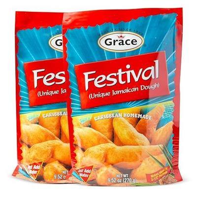 Grace Festival Mix Unique Jamaican Dough 9.5oz - 2 Pack - Caribbean Homemade Sweet Dumpling Festival Bread Mix - Fried Cornmeal Mix for Jamaican Snacks