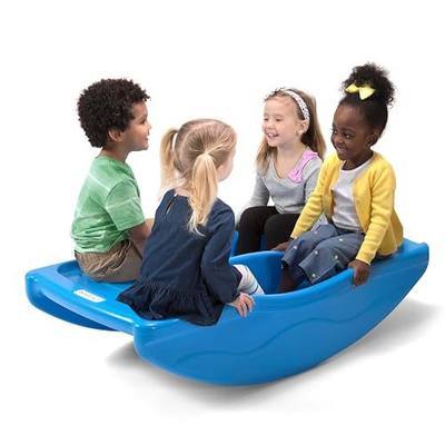 Simplay3 Two Sided Rock and Roll Teeter Totter Seesaw and Climbing Bridge, Fits up to Four Children and Kids for Rocking and Climbing - Indoor/Outdoor, Made in USA (Blue)