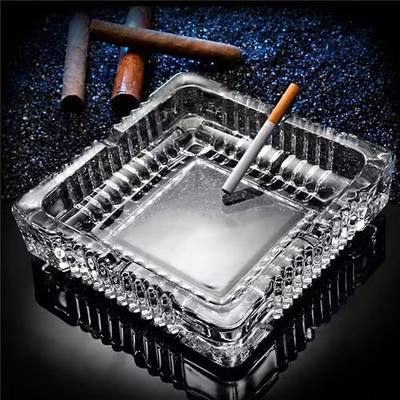Ashtray, 7x7 inch Large Glass Ashtray for cigarette cigar, Clear Crystal Ash trays, Glass Square Cigar Ashtrays for Home Outdoor Patio Office Gifts for Men Father Dad