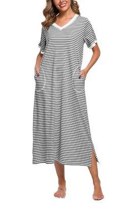 AVIIER Women Long Nightgowns Soft Lounge House Dress Short Sleeve Sleep Shirt Pockets