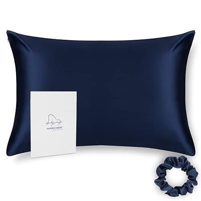 ALASKA BEAR Silk Pillowcase Envelope Closure, 22 Momme 100 Percent Mulberry Silk Pillow Slip Foldover Design, Washable and NO Zipper, King(1, Navy)