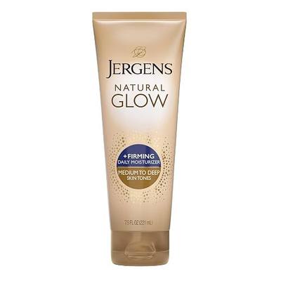 Jergens Natural Glow + Firming Daily Moisturizer Medium to Tan Skin Tones 7.5oz | Gradual Sunless Tanner, Collagen and Elastin, Firms Skin, Reduces Cellulite, Daily Moisturizer, Medium to Deep Skin Tone