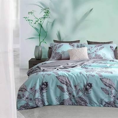 MILDLY Blue Duvet Cover Set, Floral and Leaf Elegant 3pcs Bedding Cover Set with Zipper Closure & Corner Ties (1 Duvet Cover + 2 Pillow Shams)