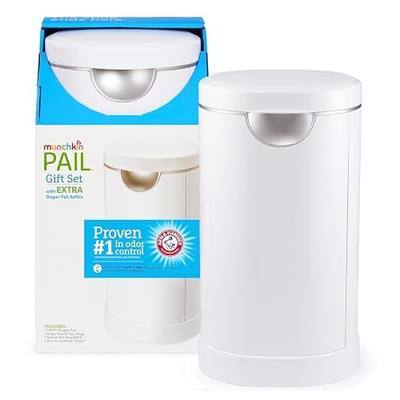 Munchkin® PAIL™ Diaper Pail Baby Registry Starter Set, Powered by Arm & Hammer, Includes 6 Snap, Seal and Toss™ Bags, 1 Starter Refill Ring, and 1 PUCK™ Baking Soda Cartridge