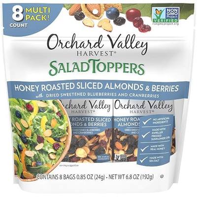 Orchard Valley Harvest Honey Roasted Sliced Almonds and Berries Salad Toppers, 0.85 Ounce Bags (Pack of 8), Non-GMO, No Artificial Ingredients
