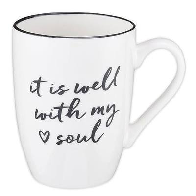 Christian Art Gifts Microwave & Dishwasher Safe Encouraging Ceramic Coffee & Tea Mug for Women & Men: It is Well With My Soul Inspirational Non-toxic Novelty Heart Beverage Cup, White & Black, 12 oz.