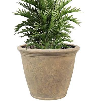 Sunnydaze Anjelica 24'' Large Plastic Planter Pot for Plants, Beige | 19-Gallon Capacity, Large Plastic Planter for Outdoors, Drillable Drainage Hole, Double-Walled Polyresin Tree Pot for Porch