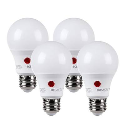TORCHSTAR 4-Pack Dusk to Dawn LED Light Bulb Outdoor, A19, 5000K | Photocell Sensor, Auto On/Off, UL FCC DOE Listed, for Outdoor Lighting, A19 LED Light Bulb, Daylight