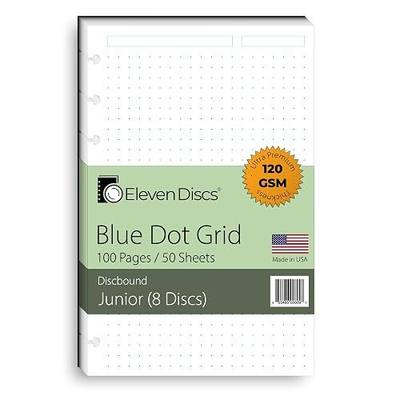 Eleven Discs Discbound Paper, Junior Size Blue Dot Grid Sheets - Premium 120gsm Heavyweight Notebook & Planner Refills - 8 Discs, 5.5 x 8.5 in - Punched for Circa, Arc, TUL (50 Sheets)