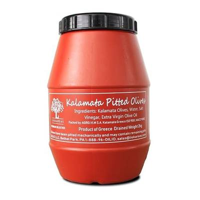 Black Kalamata Large Pitted Olives - 4.4lbs - NonGMO - Gluten Free - Keto - Paleo - Brine W/ Sea Salt, Water, Red Wine Vinegar, and EVOO, NO Lactic Acid - From Kalamata, Greece