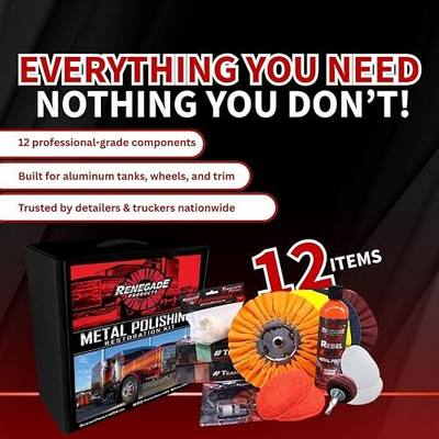 Renegade Products Big Rig & Semi Truck Metal Polishing Complete Kit with Buffing Wheels, Buffing Compound, Safety Flanges, Polishing Accessories and Rebel Red Liquid Metal Polish