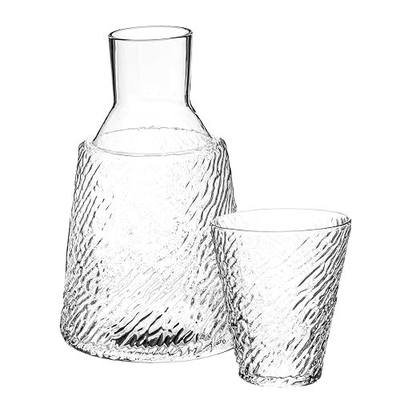 Bedside Night Carafe With Tumbler Glass - 2 Piece Water Set - Zebra Striped Etching