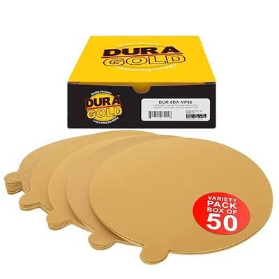 Dura-Gold Premium 80, 150, 220, 320, 400 Grit 6" Gold PSA Sanding Discs, 10 Each, 50 Total - Self Adhesive Stickyback Sandpaper Discs for DA Sander, Sand Automotive Car Paint, Woodworking Wood, Metal