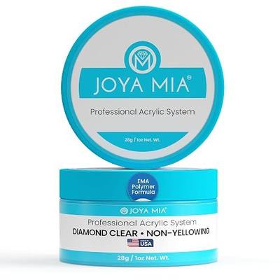 Joya Mia Acrylic Powder for Nails, MMA-Free, Super Adhesion Professional Powder for Flawless & Long-Lasting Nail Enhancements, Easy Application, Vibrant & Stunning Colors - Diamond Clear, 1 oz