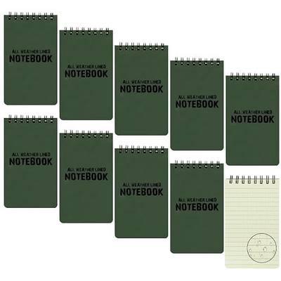 10 Pack Waterproof Notebook, All-Weather Pocket Sized Tactical Notepad, Top Spiral Memo Grid Paper Notepad for Outdoor Activities Recording(Green, 3"X 5")