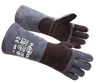 RAPICCA Animal Handling Gloves, Bite Proof Double Leather, 16 in Grey-Black | For Dog, Cat, Bird, Falconry, Snake & Reptile Handling; Vets, Groomers & Animal Control Teams
