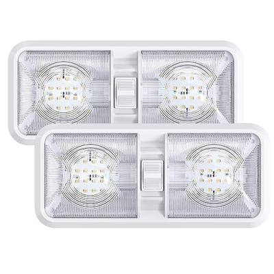 2 Pack RV LED Ceiling Double Dome Light Fixture with ON/Off Switch Interior Lighting for Car/RV/Trailer/Camper/Boat DC 11-18V Natural White (Natural White 4000-4500K, 2-Pack)