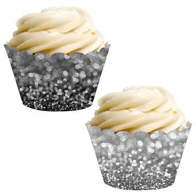 Andaz Press Party Cupcake Wrapper Decorations, Faux Black and Silver Glitter, 24-Pack, Theme Colored Bulk Cake Supplies