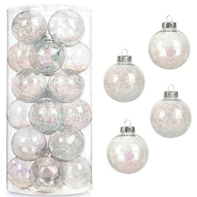 AMS 24ct Clear Christmas Ball Ornaments, 2.76''/70mm Shatterproof Hanging Xmas Balls Baubles Set for Christmas Tree with Stuffed Delicate Decorations for Wedding Christmas (Iridescent)