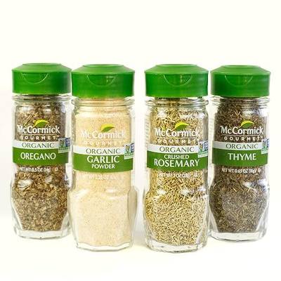 McCormick Gourmet Organic Garlic & Herbs Everyday Basics Variety Pack (Oregano, Garlic Powder, Crushed Rosemary, Thyme), 0.05 lb
