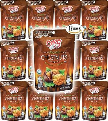 Organic Whole Chestnut- Roasted and Peeled Chestnuts- Kosher for Passover - 3 Oz Bag (12-Pack, Total of 36 Oz)