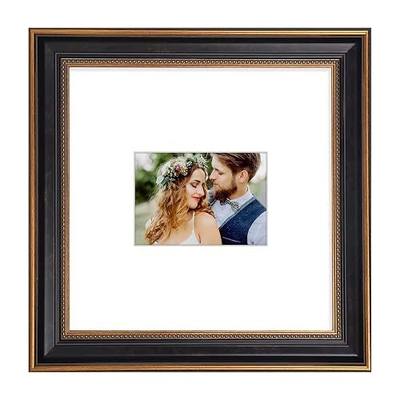 14x14 Ornate Gold Design Black Frame - White Mat for Wedding Signatures - for 5x7-Inch Pictures/Photos - Easel Stand for Table Top - Sawtooth Hangers - Wall Mount - Glass (14x14)