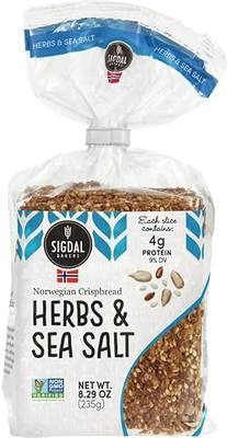Sigdal Bakeri Herbs & Sea Salt Norwegian Wholegrain Crispbread | All Natural Non-GMO, 8.29 oz (235g) (Pack of 2)