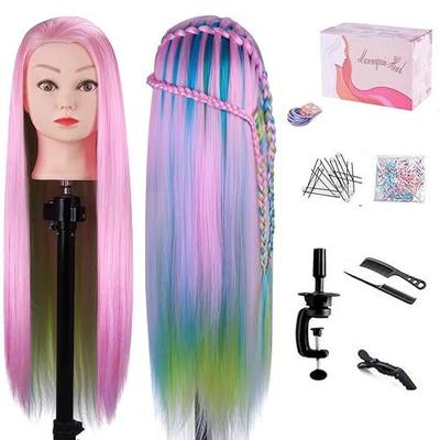 MYSWEETY 29 Inch Colorful Hair Mannequin Head Hairdressing Practice Training Doll Heads Cosmetology Hair Styling Mannequins Heads with Clamp + Practice Tools(PINK)