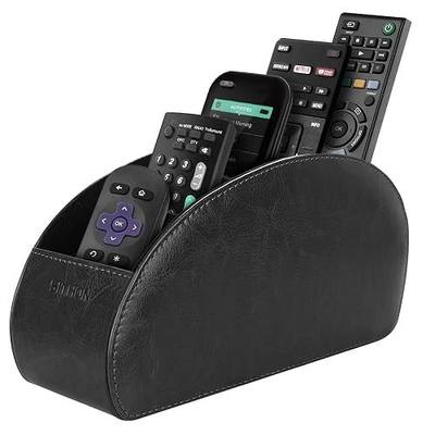 SITHON Remote Control Holder with 5 Compartments | PU Leather Remote Caddy Desktop Organizer Store TV, DVD, Blu-Ray, Media Player, Heater Controllers, Black