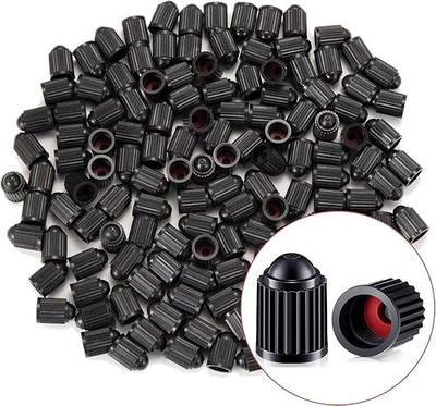 KURAMI Tire Valve Stem Caps 200 Pcs,Black Plastic Valve Caps Sealing Ring | 200 Pcs Black Plastic Valve Caps with Sealing Ring,Valve Stem Caps General for Cars,Bicycles,Motorcycles,Trolleys and Trucks
