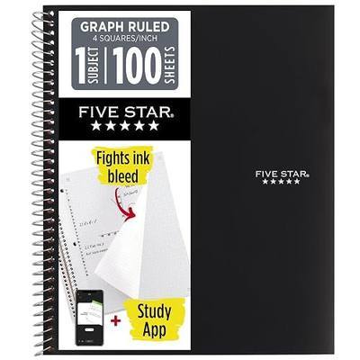 Five Star Spiral Notebook + Study App, 1 Subject, Graph Ruled Paper, 8-1/2" x 11", 100 Sheets, Fights Ink Bleed, Water Resistant Cover, Black (73679)