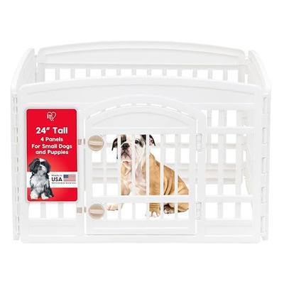 IRIS USA 4-Panel Dog Playpen, Pet Enclosure, White | Puppy Training, Configurable Layout, Multi-Shape Setup, Custom Pen Configuration, Secure Door Latch, Stable Non-Tip Base